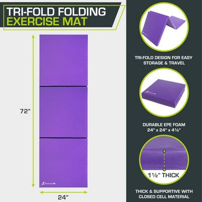 tri-fold exercise mat 6' x 2', purple