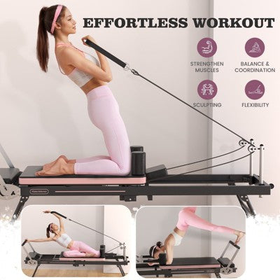 Foldable home pilates reformer with jump board & 4 springs
