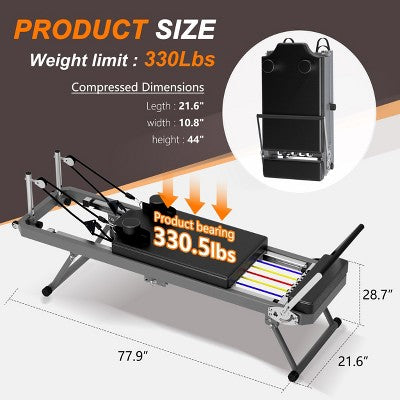 Foldable pilates reformer (dual resistance, 330.5 lb capacity)