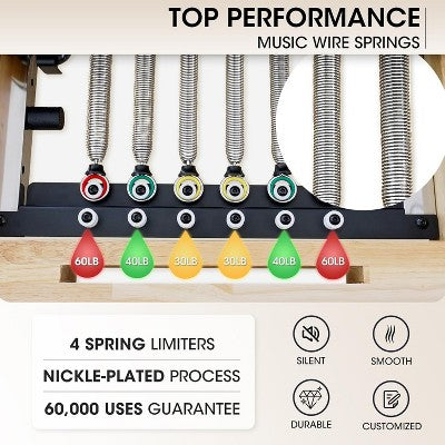 wooden foldable pilates reformer with box & jump board