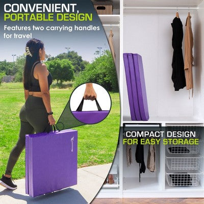tri-fold exercise mat 6' x 2', purple