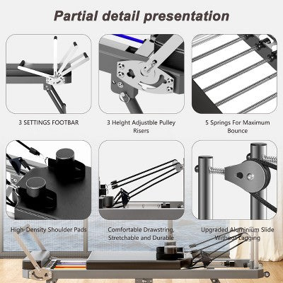 Foldable pilates reformer (dual resistance, 330.5 lb capacity)
